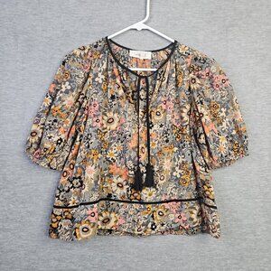 The Great Women's Tassel Tie Raven Heirloom Wild Floral Top Size 0